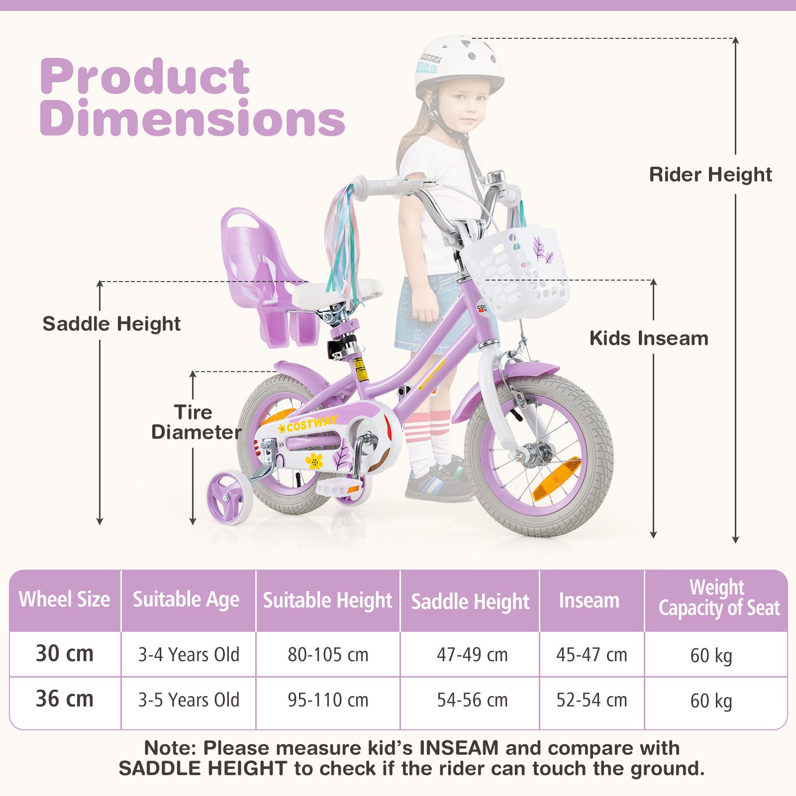 12 Inch Kids Bike for Kids Aged 3-4 Years Old Children Training Bicycle-Purple