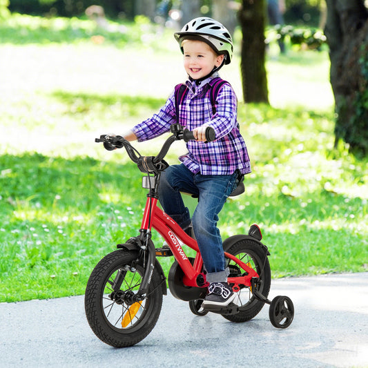 12 Inch Kids Bike Adjustable with Removable Training Wheels for Aged 3-4-Red