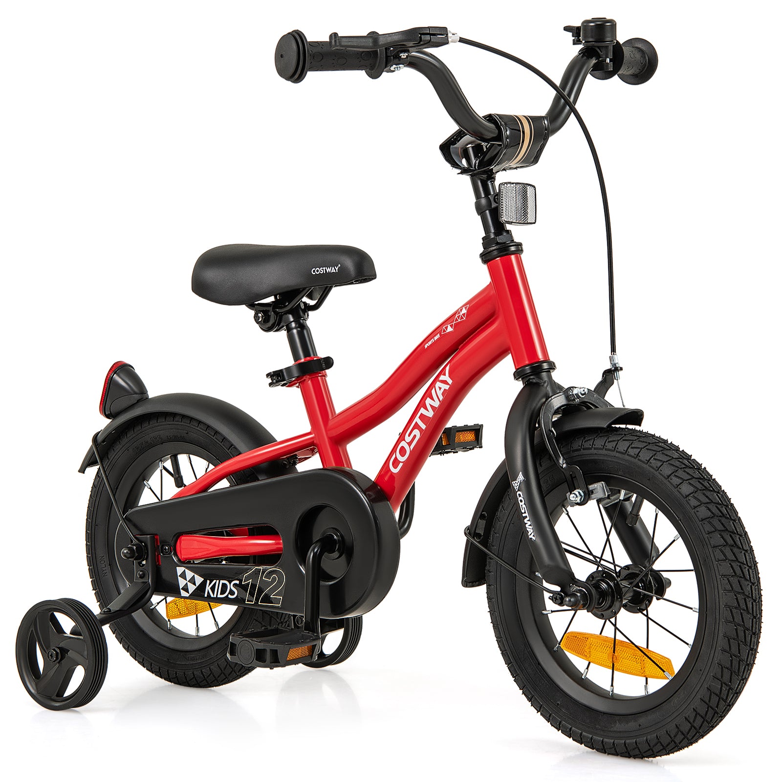 12 Inch Kids Bike Adjustable with Removable Training Wheels for Aged 3-4-Red