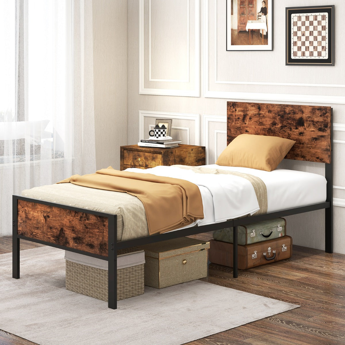 Costway 12 Metal Slats Supported Bed Frame with Headboard and Footboard-Single