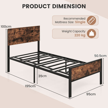 Costway 12 Metal Slats Supported Bed Frame with Headboard and Footboard-Single