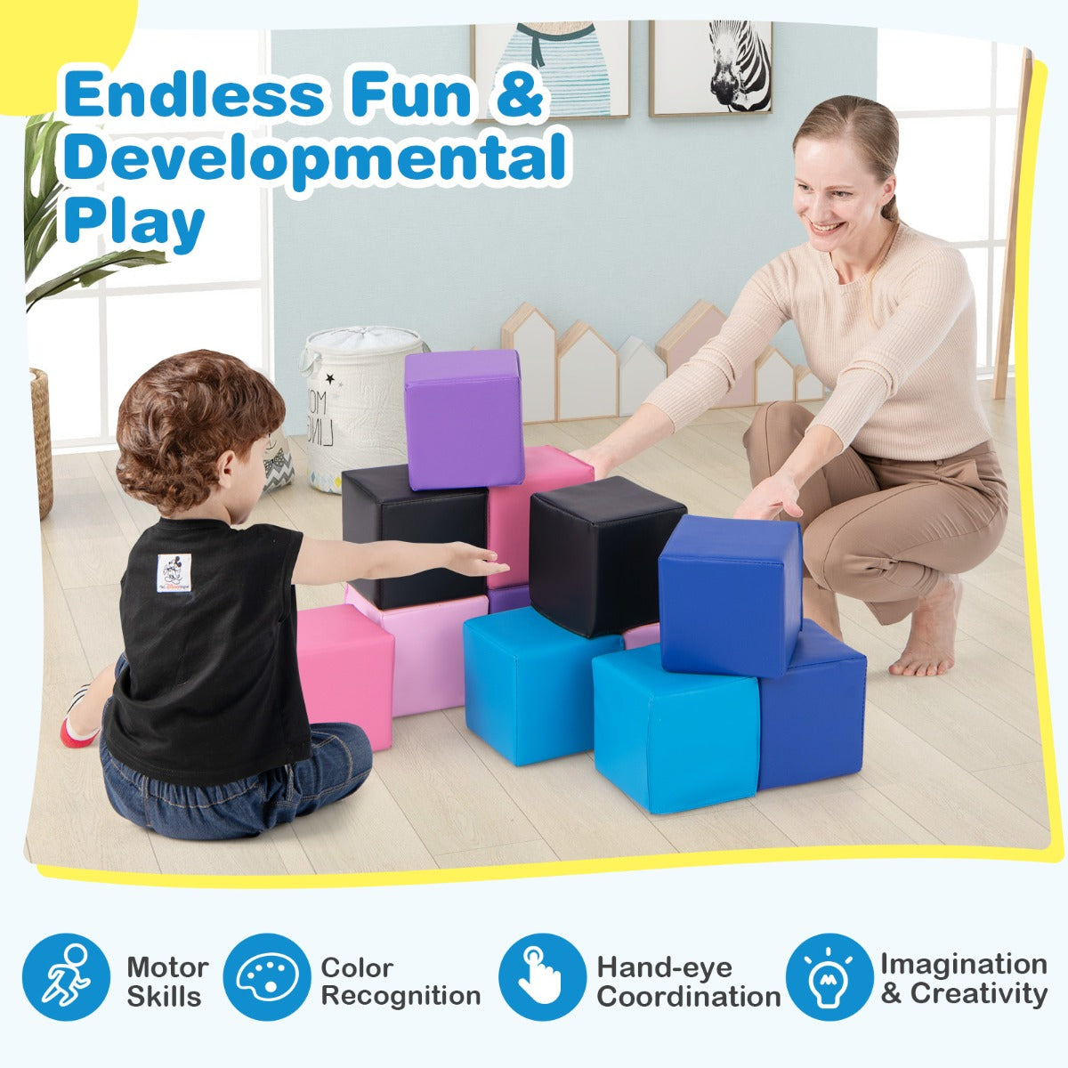 12-Piece Colorful Foam Blocks for Creative Toddler Play, 0.14m Each