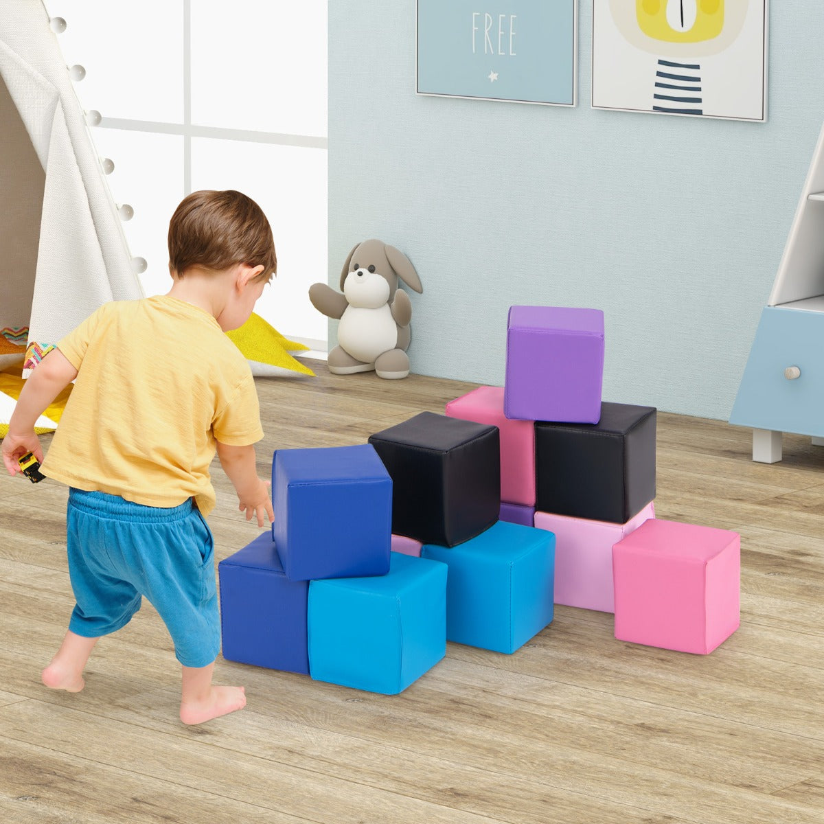 12-Piece Colorful Foam Blocks for Creative Toddler Play, 0.14m Each