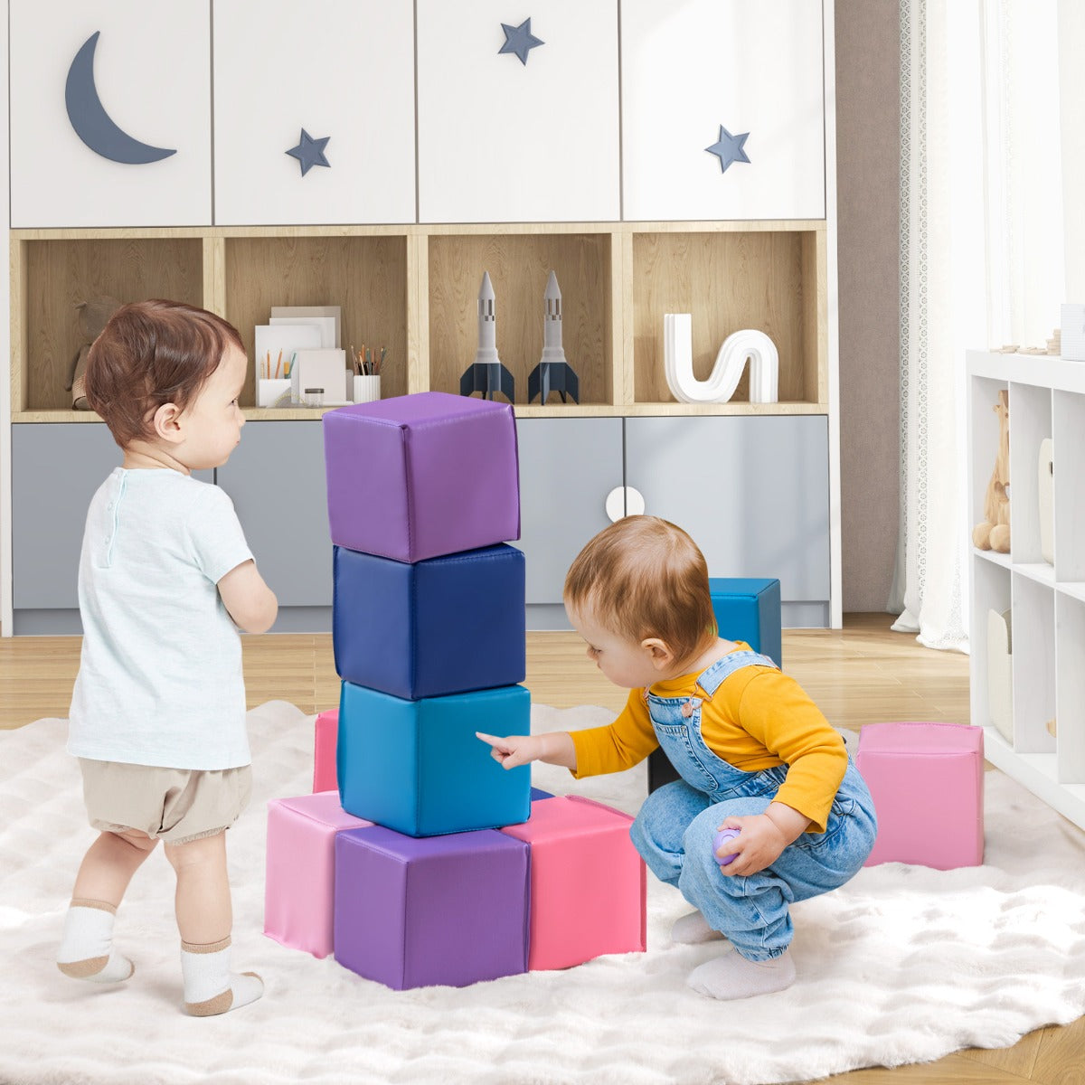 12-Piece Colorful Foam Blocks for Creative Toddler Play, 0.14m Each