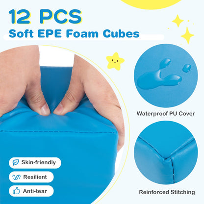 12-Piece Colorful Foam Blocks for Creative Toddler Play, 0.14m Each