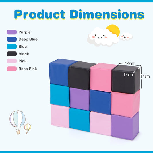 12-Piece Colorful Foam Blocks for Creative Toddler Play, 0.14m Each