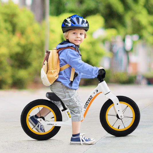 12-Inch Balance Bike with Adjustable Seat and 360° Rotatable Handlebar-White