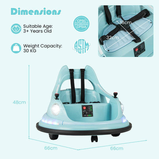 12V Kids Electric Bumper Car with Remote Control and Joysticks, Blue