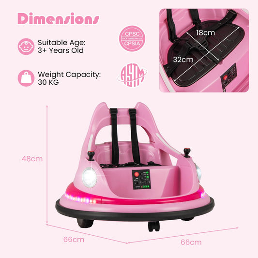 12V Kids Electric Bumper Car with Remote, Joysticks & Lights - Pink