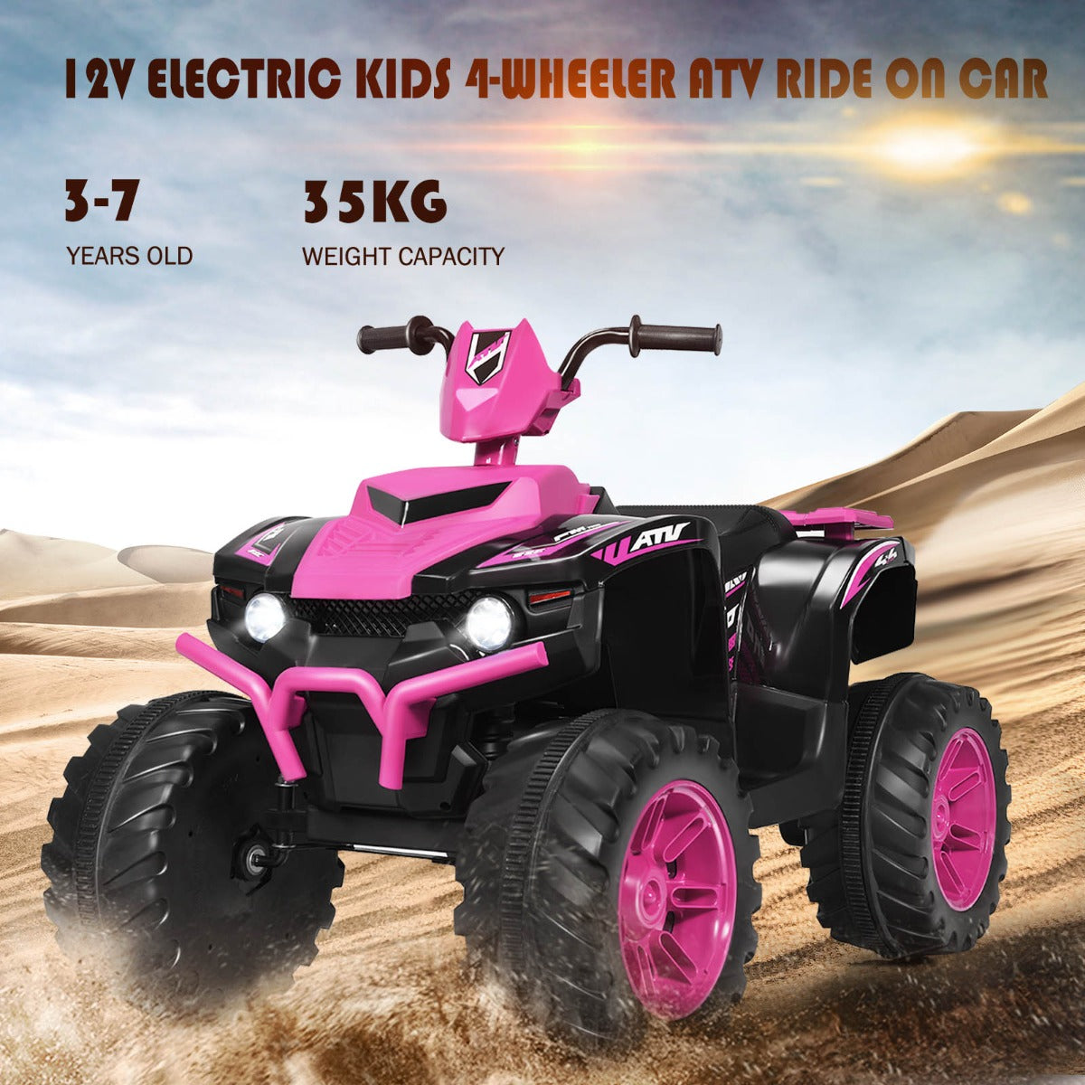 Bright-headlight kids ATV with realistic controls and smooth driving at speeds up to 5 kilometers per hour