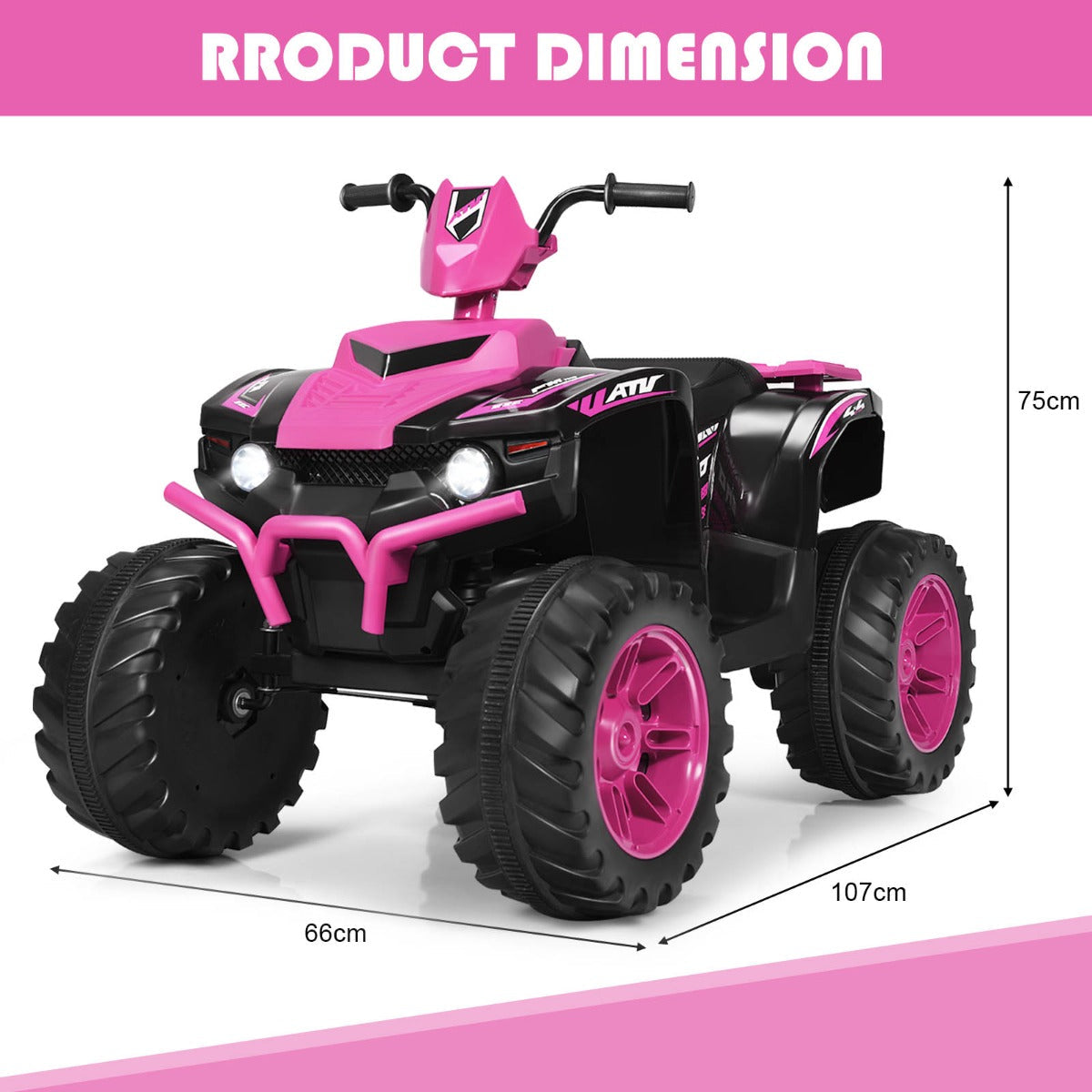 Electric kids ride-on quad ATV with cool styling, bright LED headlights, and a comfortable wide seat