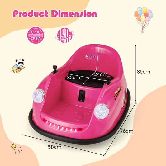 12V Electric Toddler Bumper Car with Remote Control, 360° Spin, Pink