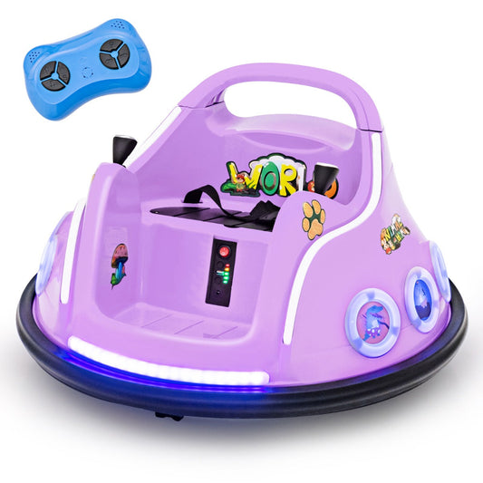 12V Kids Electric Bumper Car with 360° Spin, Lights & Music - Light Purple