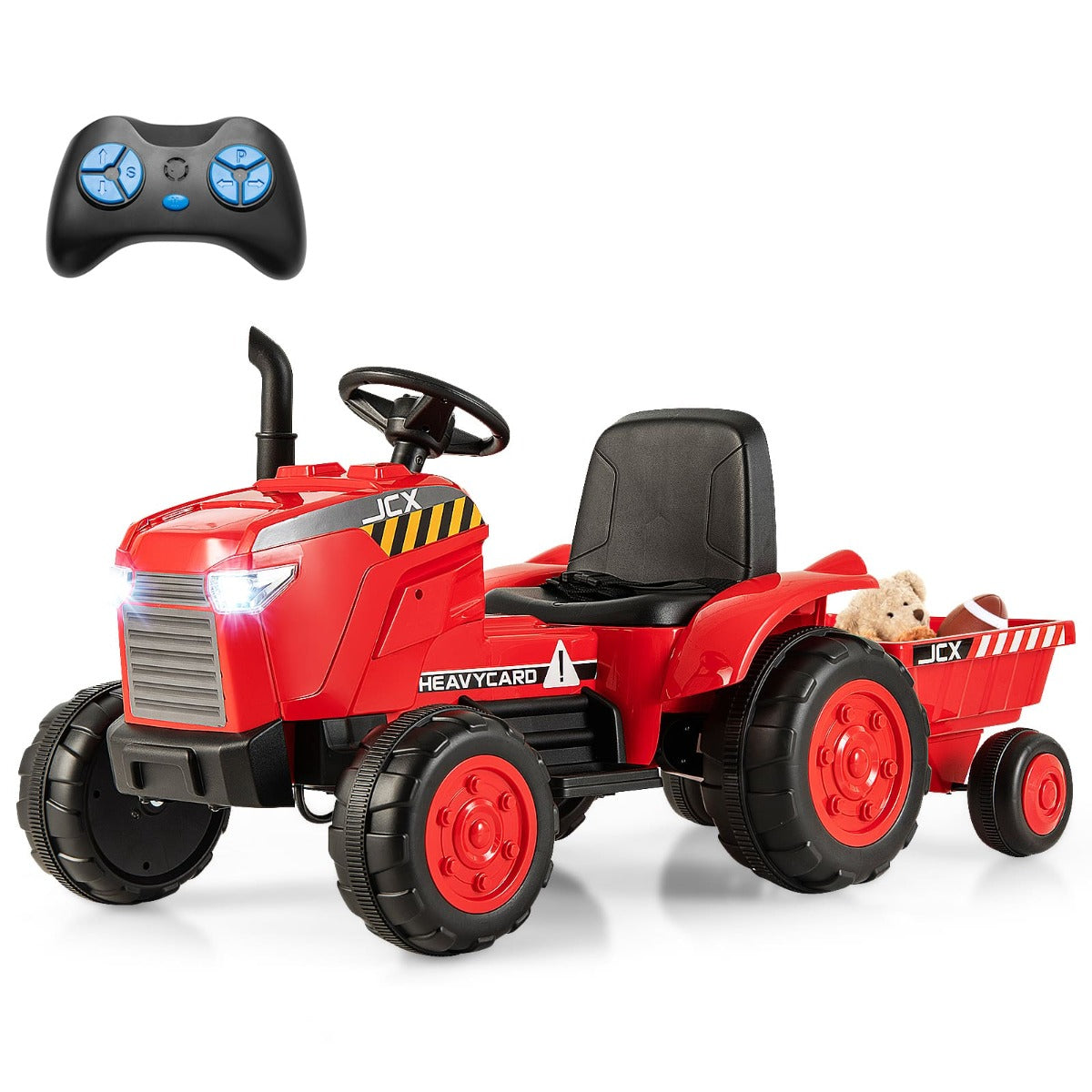 Children's ride-on farm tractor with two 12V motors and speeds from 2.5 to 3.5 kilometers per hour