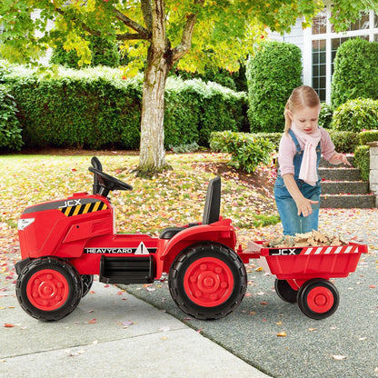 Green, pink, or red kids tractor with horn, music, radio, MP3, USB, and wireless entertainment features