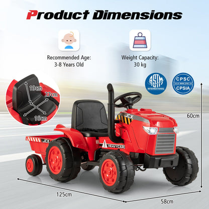 Kids tractor with manual steering, foot pedal, forward and reverse buttons, plus parental remote control