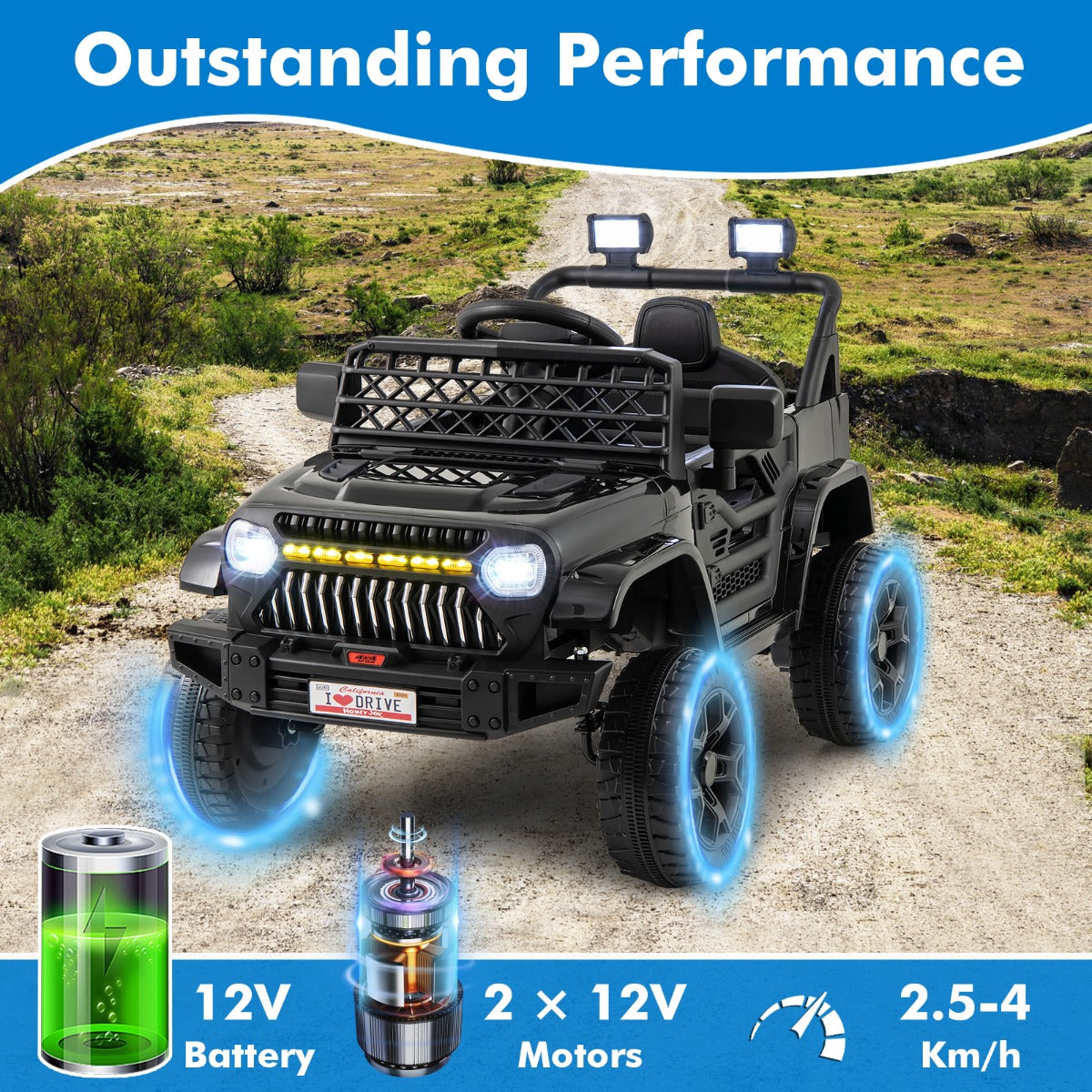 12V electric ride-on truck suitable for children aged 3 and above with a 30 kg weight capacity