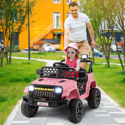 Kids electric truck with four thickened shock-absorbing tires for smooth driving on multiple surfaces
