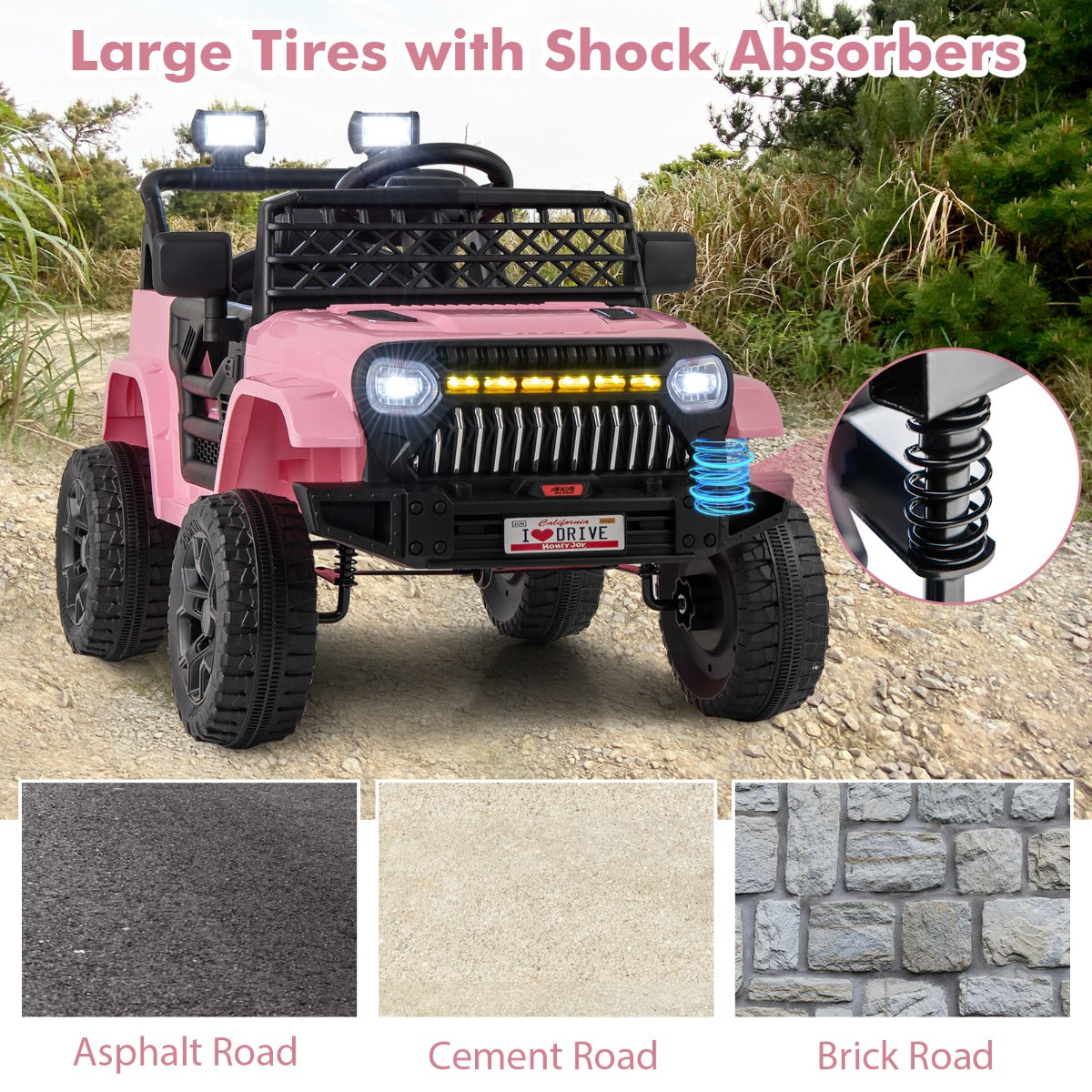 Realistic children's truck with steering wheel horn, rearview mirror and easy pedal operation