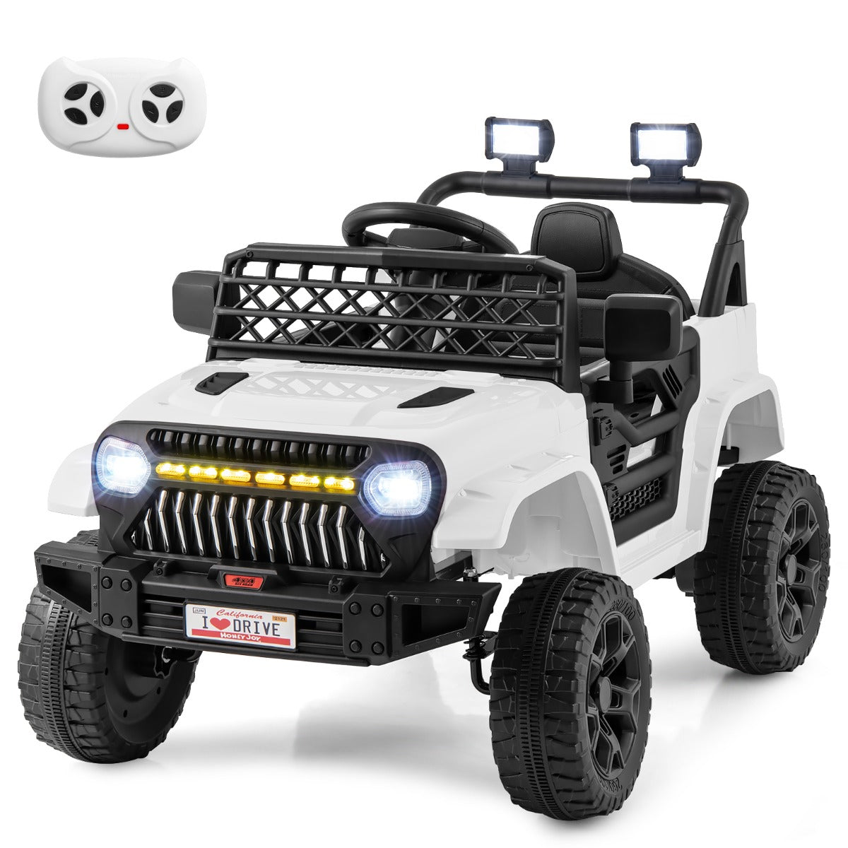 Kids electric truck with four thickened shock-absorbing tires for smooth driving on multiple surfaces