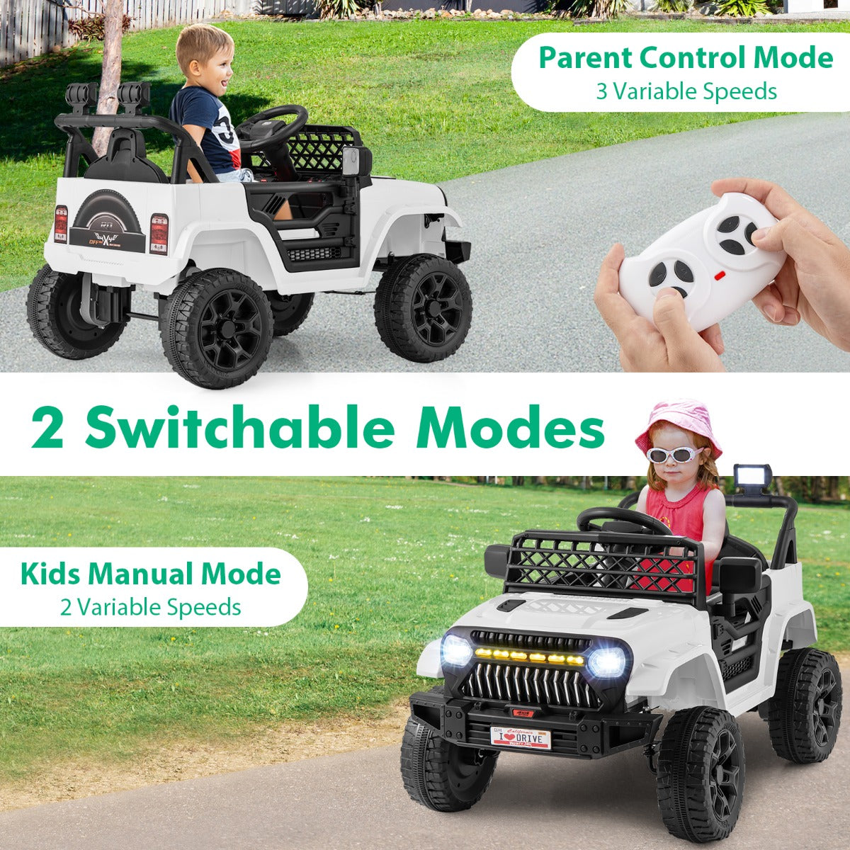 Ride-on truck featuring USB and wireless music playback, volume control and a convenient battery indicator