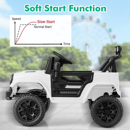 12V kids ride-on truck with dual motors, LED lights, music and remote control for exciting playtime