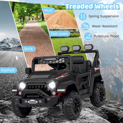 Kids ride-on car supporting manual driving with foot pedal and two speed levels for easy operation