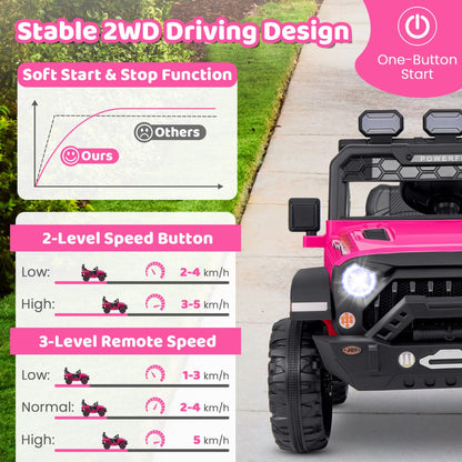 ASTM-compliant and CPSIA-certified 12V ride-on jeep designed for safe family-supervised adventures