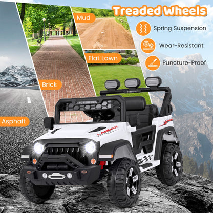 Kids ride-on car supporting manual driving with foot pedal and two speed levels for easy operation