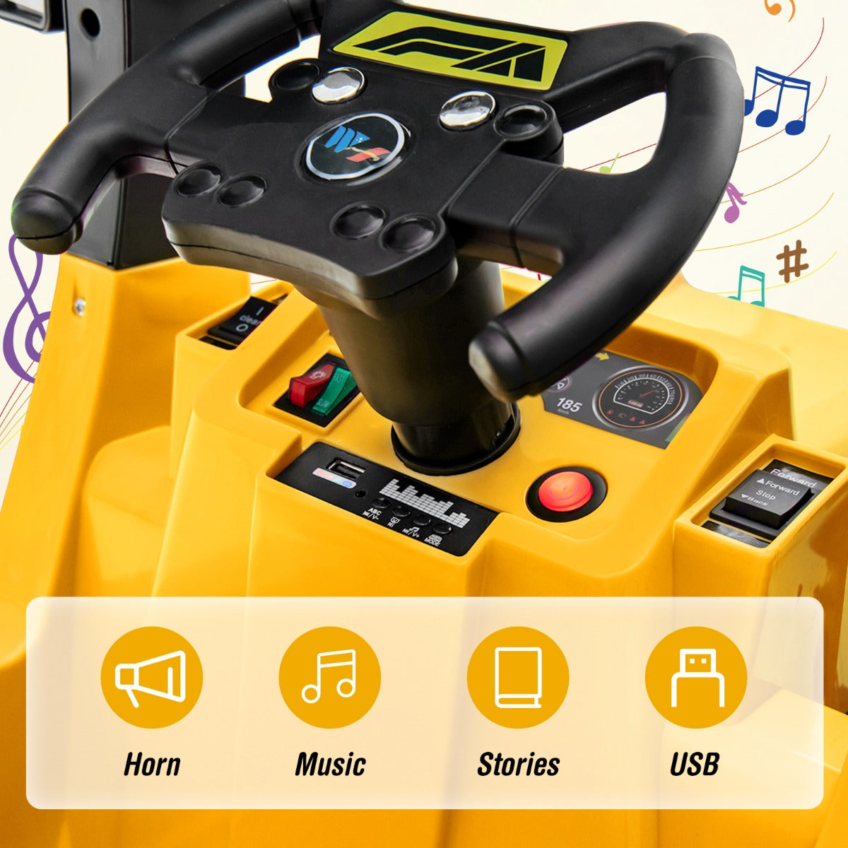 12V Kids Street Sweeper Truck with 2 Rotating Brushes and 2 Removable Rubbish Bins-Yellow