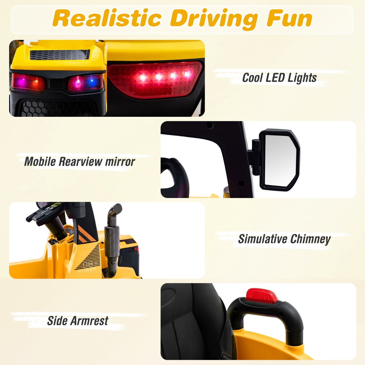 12V Kids Street Sweeper Truck with 2 Rotating Brushes and 2 Removable Rubbish Bins-Yellow