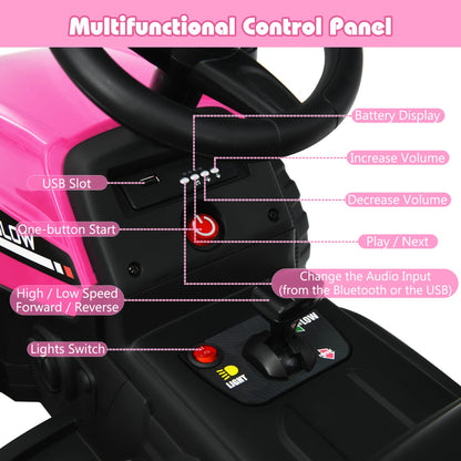 12V Kids Ride On Tractor with Trailer and Remote Control-Pink