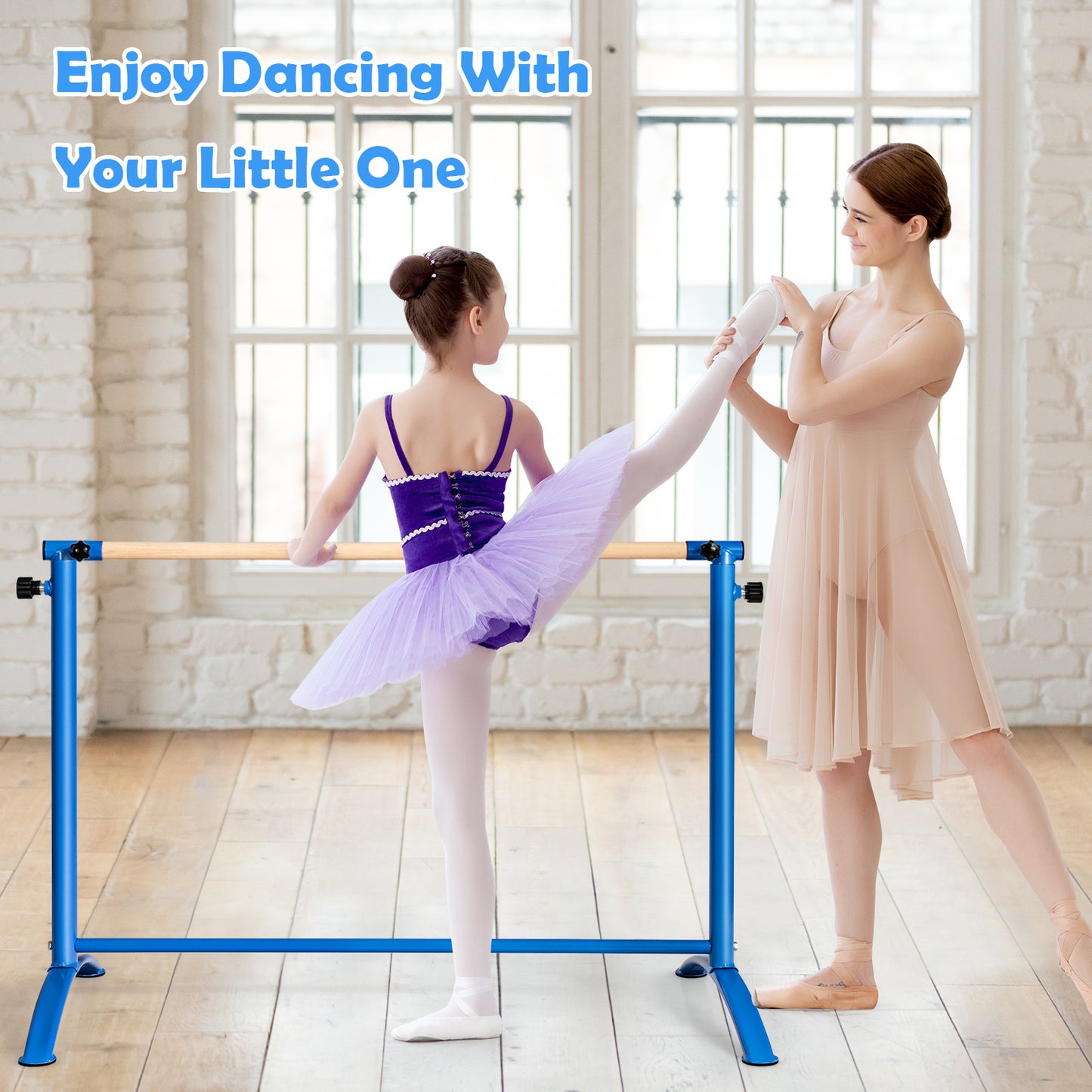 130 cm Ballet Barre Bar with 4-Position Adjustable Height-Blue