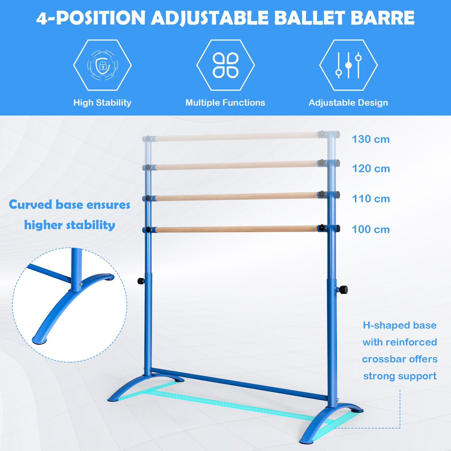 130 cm Ballet Barre Bar with 4-Position Adjustable Height-Blue