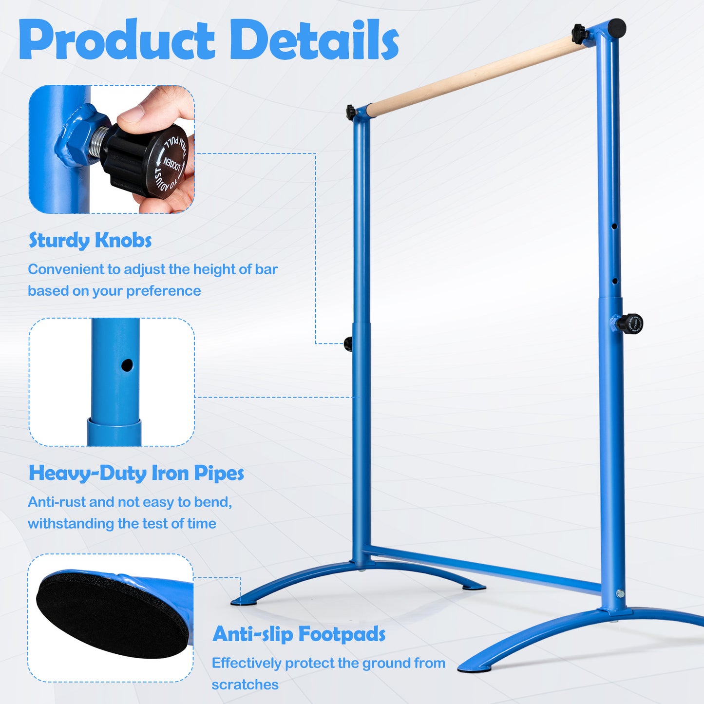130 cm Ballet Barre Bar with 4-Position Adjustable Height-Blue