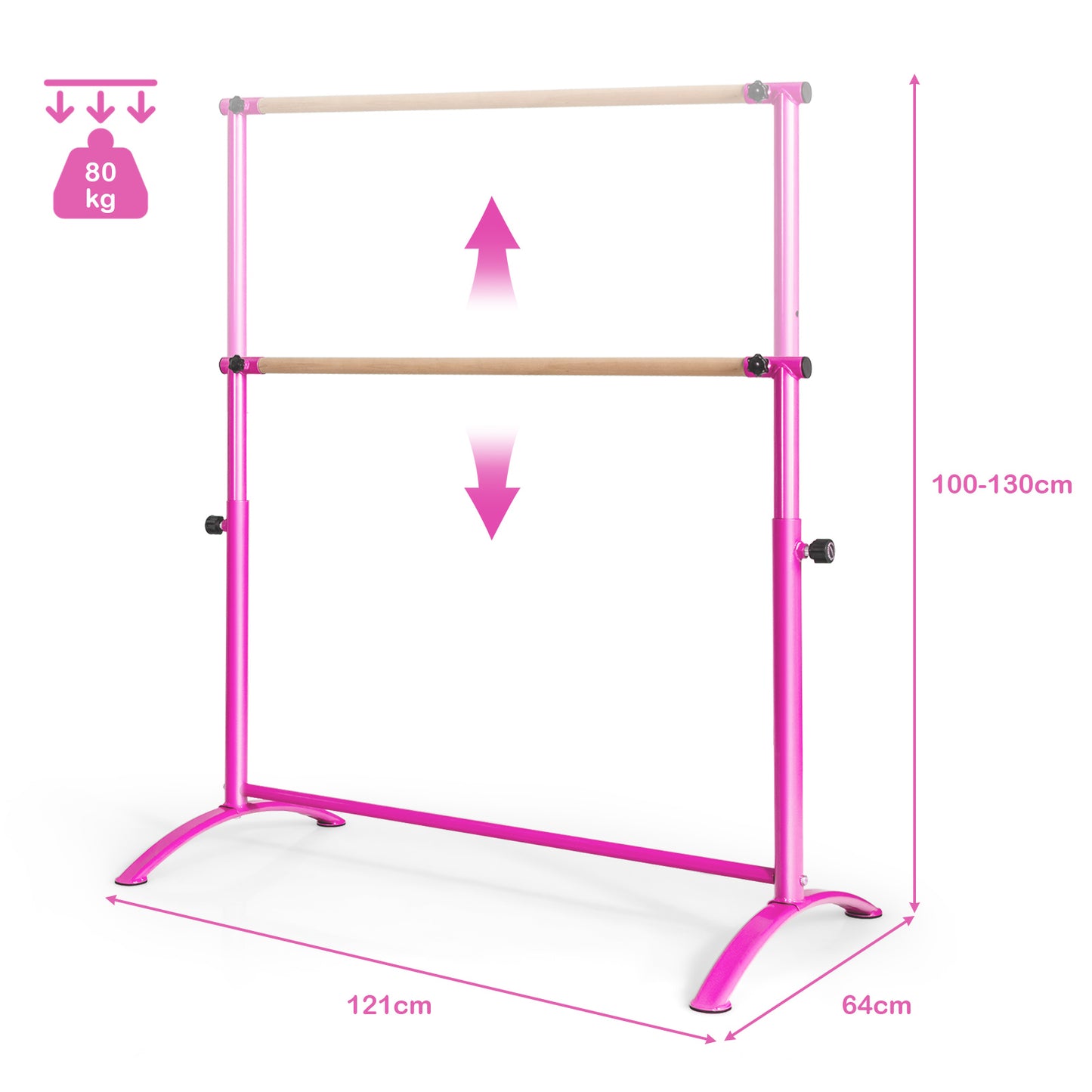 130 cm Ballet Barre Bar with 4-Position Adjustable Height-Pink