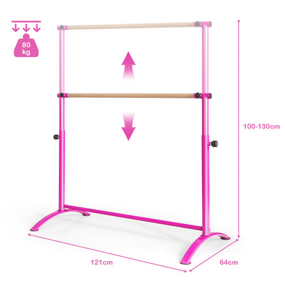 130 cm Ballet Barre Bar with 4-Position Adjustable Height-Pink