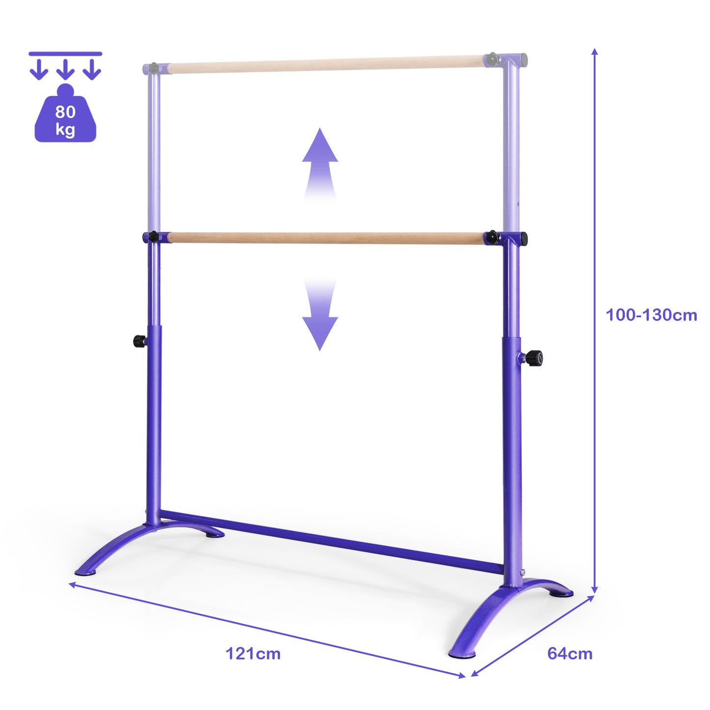 130 cm Ballet Barre Bar with 4-Position Adjustable Height-Purple