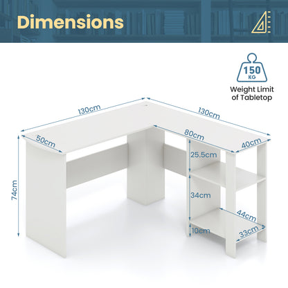 Large L-shaped Computer Desk 130cm Corner Gaming Desk with CPU Stand-White