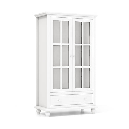 Costway 139 cm Bookcase Cabinet with Tempered Glass Doors and Adjustable Shelf-White
