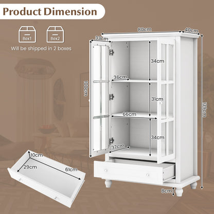 Costway 139 cm Bookcase Cabinet with Tempered Glass Doors and Adjustable Shelf-White