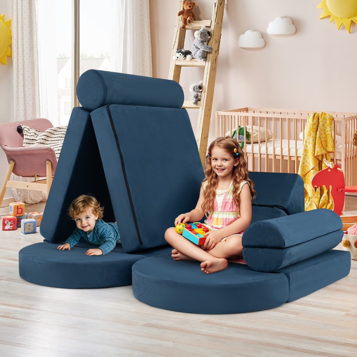 13 PCS Modular Kids Play Couch for Nursery Playroom Bedroom Living Room-Blue