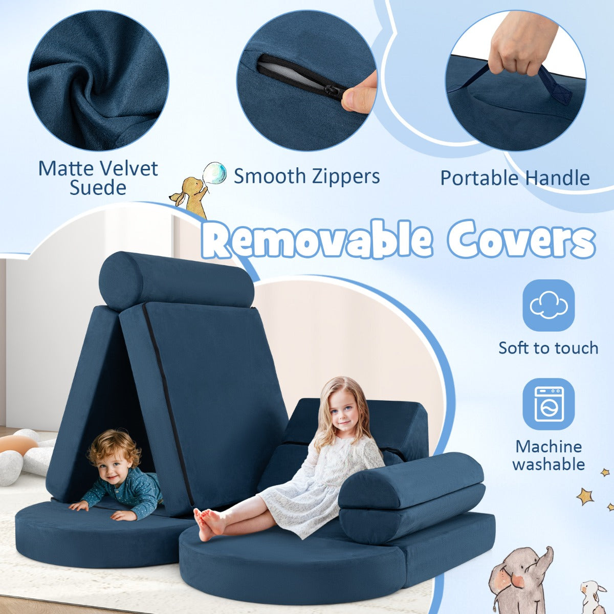 13 PCS Modular Kids Play Couch for Nursery Playroom Bedroom Living Room-Blue
