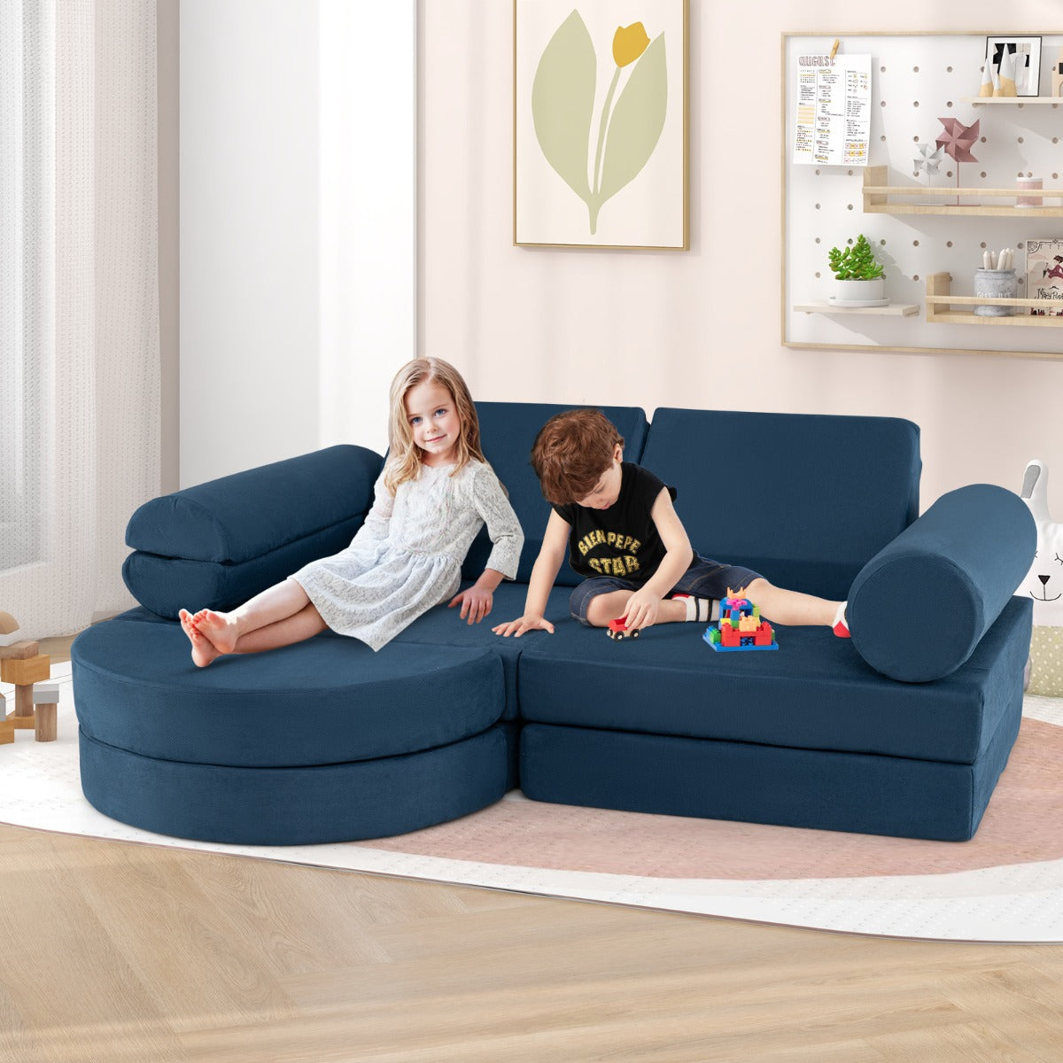 13 PCS Modular Kids Play Couch for Nursery Playroom Bedroom Living Room-Blue
