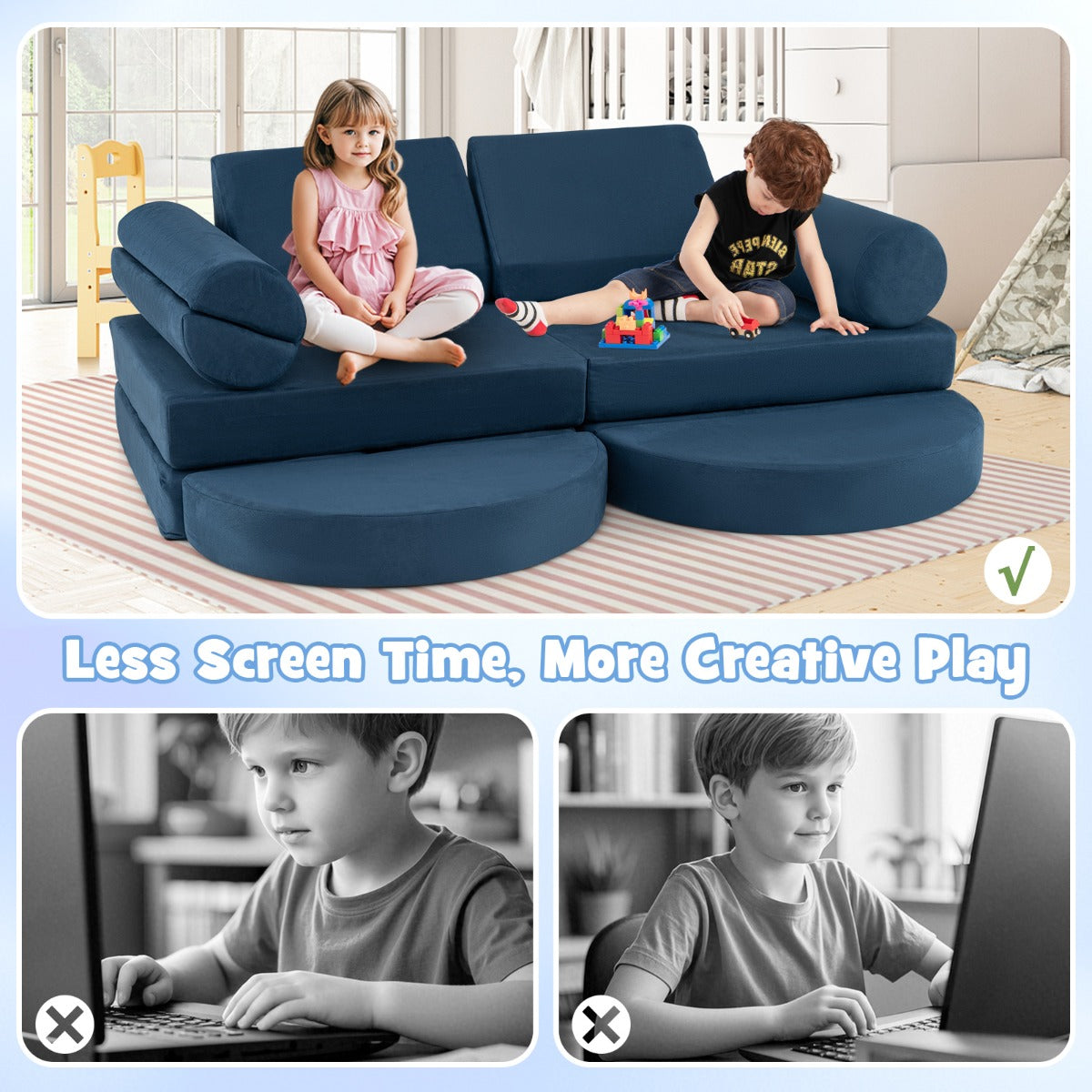 13 PCS Modular Kids Play Couch for Nursery Playroom Bedroom Living Room-Blue