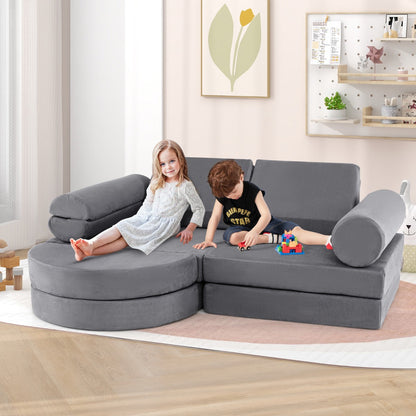 13 PCS Modular Kids Play Couch for Nursery Playroom Bedroom Living Room-Grey