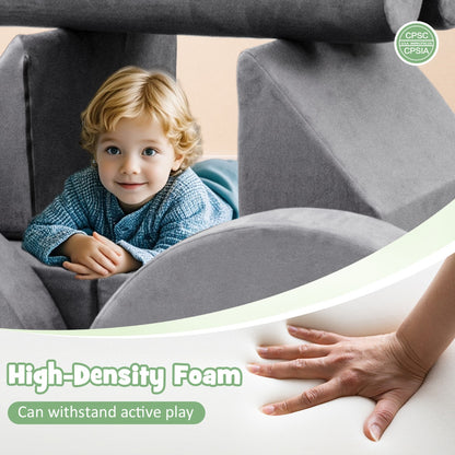 13 PCS Modular Kids Play Couch for Nursery Playroom Bedroom Living Room-Grey