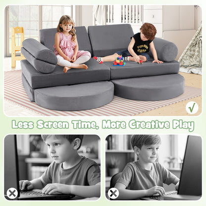 13 PCS Modular Kids Play Couch for Nursery Playroom Bedroom Living Room-Grey