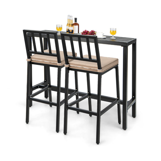 140 cm Rectangular Counter Height Hot Tub Table and 2 Bar Stools with Cushions-Black