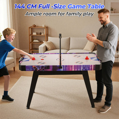 145 CM Air Hockey Table with Powerful 12V Motor and LED Digital Scoreboard-White
